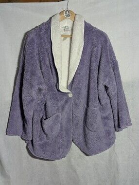 NWOT Gunit Purple Sherpa Fleece Cardigan Jacket Coat White Lining Size L